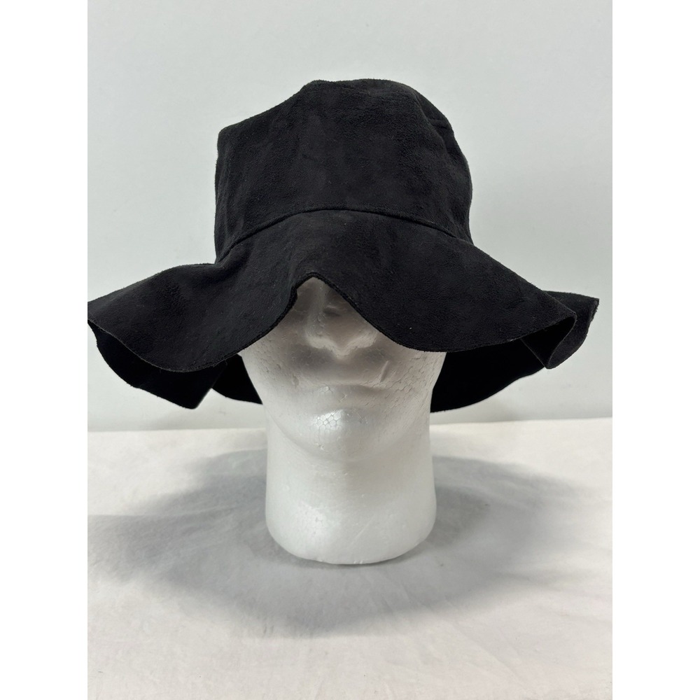 Vtg Y2K Faux Suede Wide Brim Bucket Hat Women's Black Hippie Boho